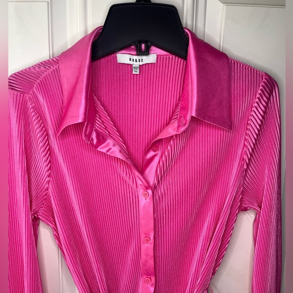 RO & DE Anthropologie NEW pink long sleeve belted mini dress size xs - Picture 2 of 5